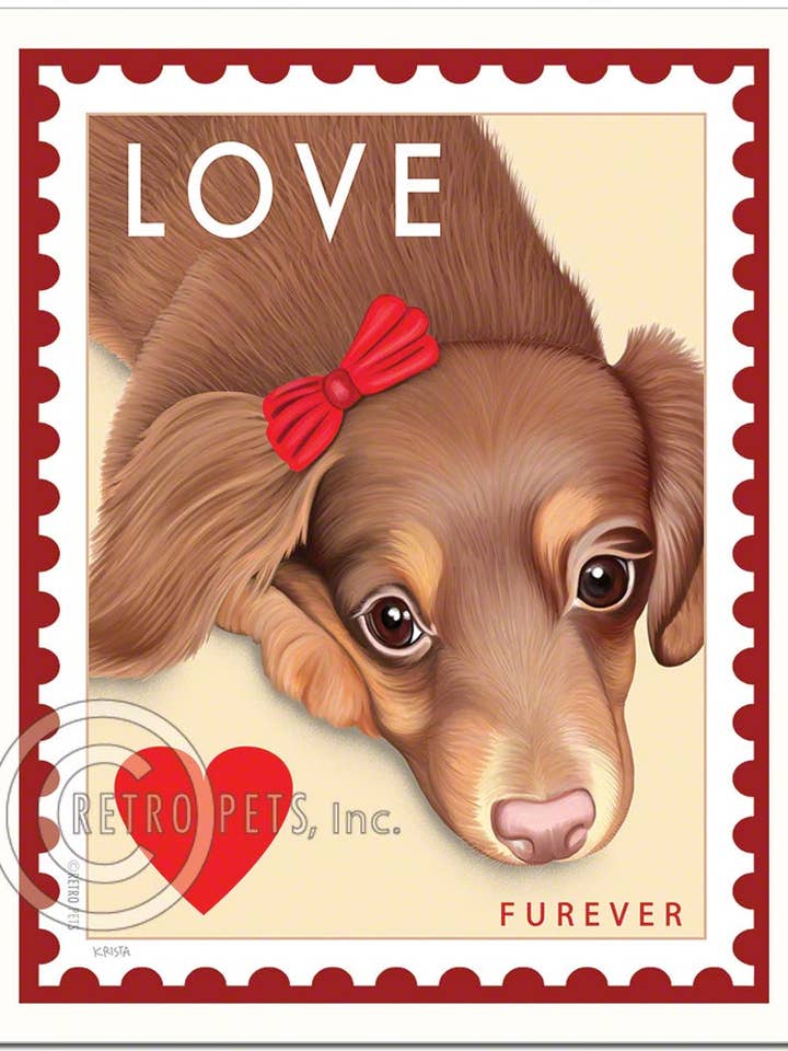 PO-202 8x10 Kunstdruck, Dackel „Doxie Furever Stamp“ für den Großhandel von Retro Pets