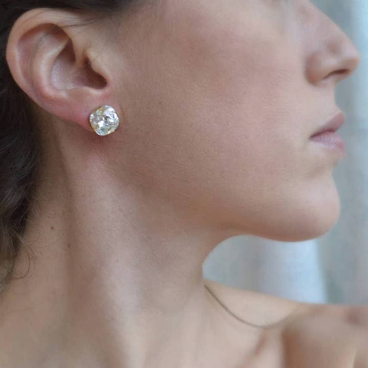 Sela+Sage - Wholesale Stud/Post Earrings - Square Swarovski Crystal Studs in Gold Filled