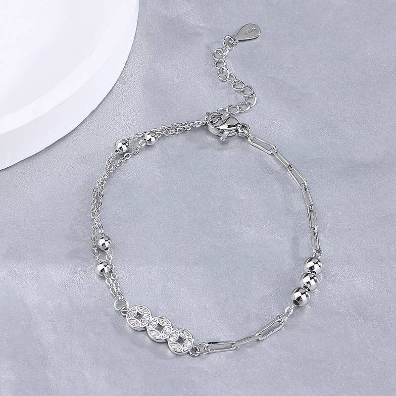Gemscape UK - Wholesale Charm/Dangle Bracelet - Silver Coin Bracelet - Dainty, Light Weight chain style13