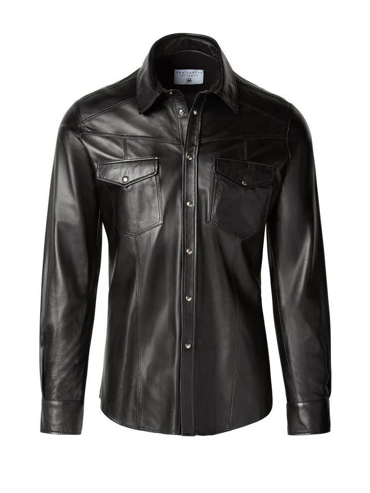 Men's Genuine Lambskin Leather Shirt - Black for wholesale on Faire16