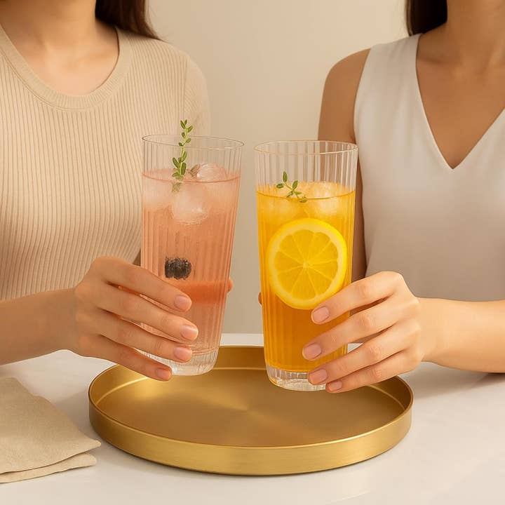 The Wine Savant / Khen Glassware - Wholesale Cocktail/Liquor Glass - Ribbed Acrylic Drinking Glasses, 11.8oz Set of 21