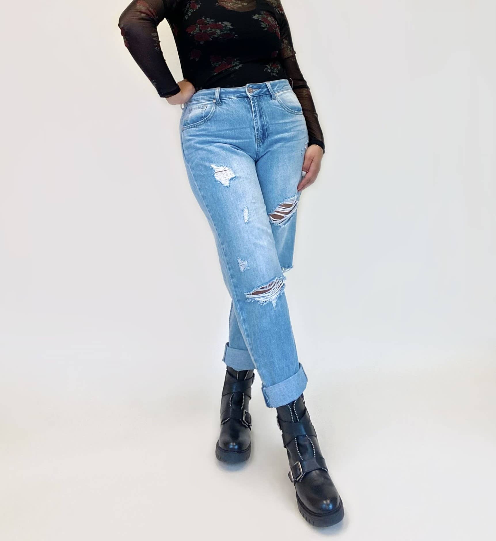 Only Partners – wholesale Combat/Military Boots - Women’s – Billie Fashion Biker Boots with Metal Studs and Belts