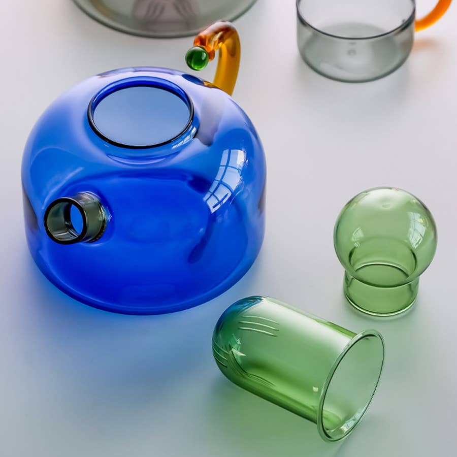 TUTU Home - Wholesale Tea Pot - "Contrasting" - Blue & Green Cute Glass Teapot2