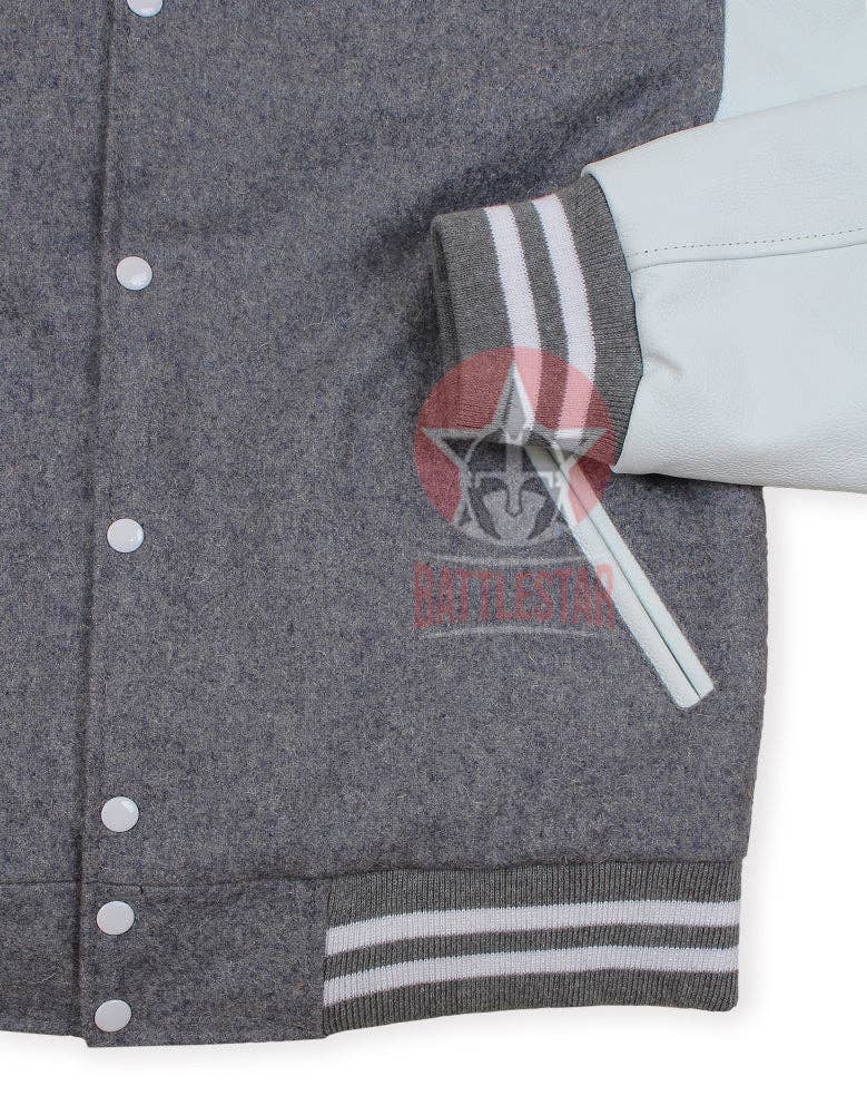 Eastworth Industries - Wholesale Varsity/Baseball Jacket - Men's - Gray Wool white Leather Sleeves Varsity Jacket4