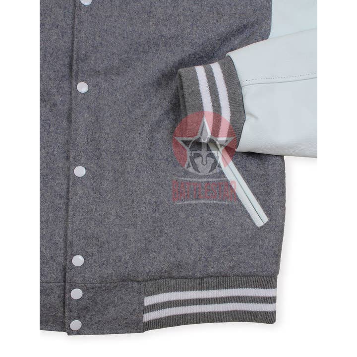 Eastworth Industries - Wholesale Varsity/Baseball Jacket - Men's - Gray Wool white Leather Sleeves Varsity Jacket4