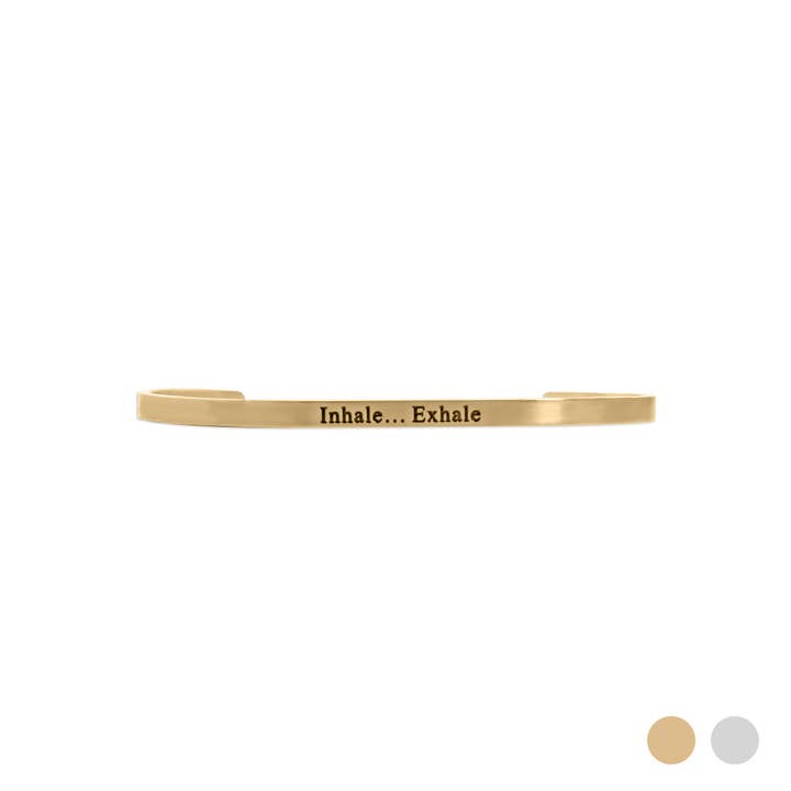 18K Gold PVD Stainless Steel Inhale Exhale Engraved Bracelet for wholesale by WJW