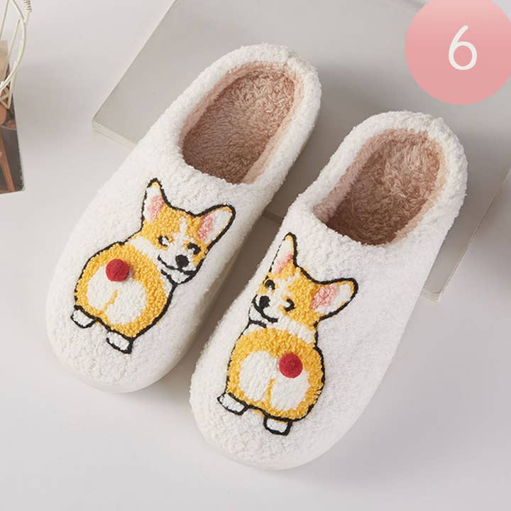 Sensibling Corp. - Wholesale Slippers - Women's - 6Pairs - Corgi Cozy Fleece Home Indoor Floor Slippers0