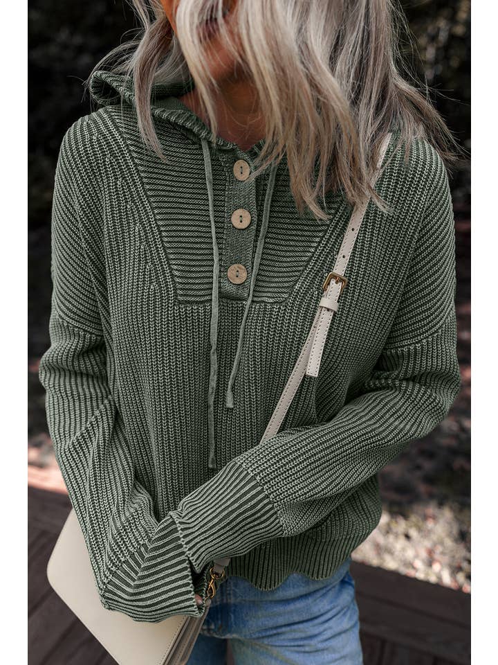 Nebel grün Mineralgewaschener gerippter Strickpullover mit Kapuze für den Großhandel auf Faire2