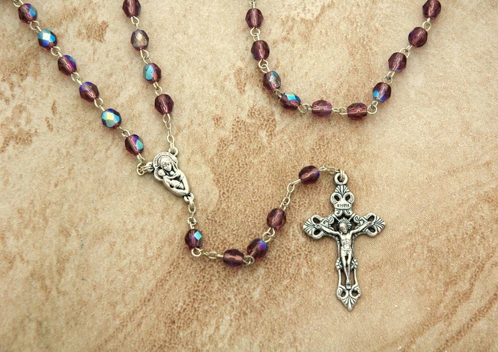 Contreras Designs – Colar de contas de oração por atacado – DR83A- Rosário de Vidro Roxo 6mm