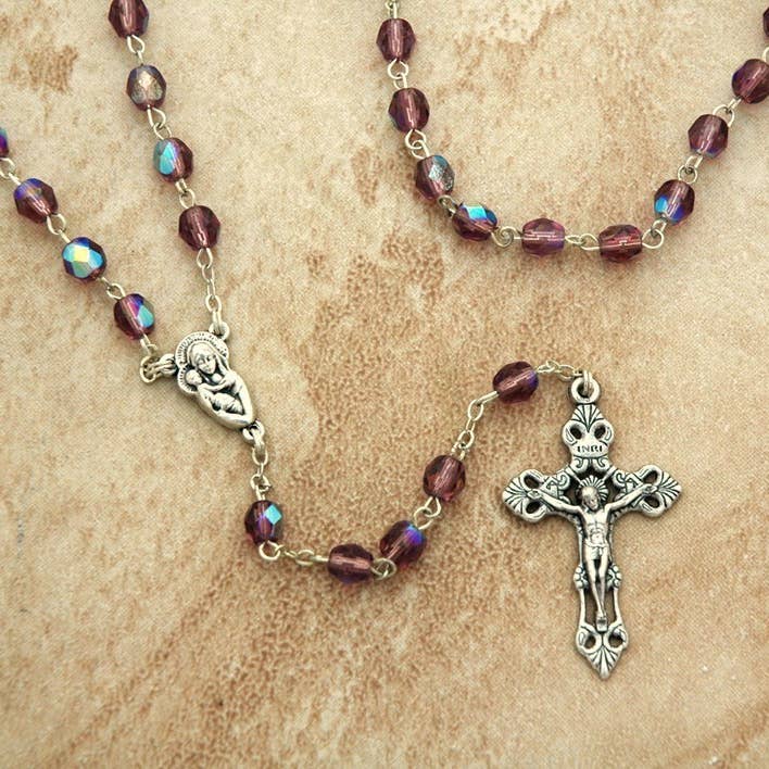 Contreras Designs - Wholesale Prayer Beads Necklace - DR83A- 6mm Purple Glass Rosary