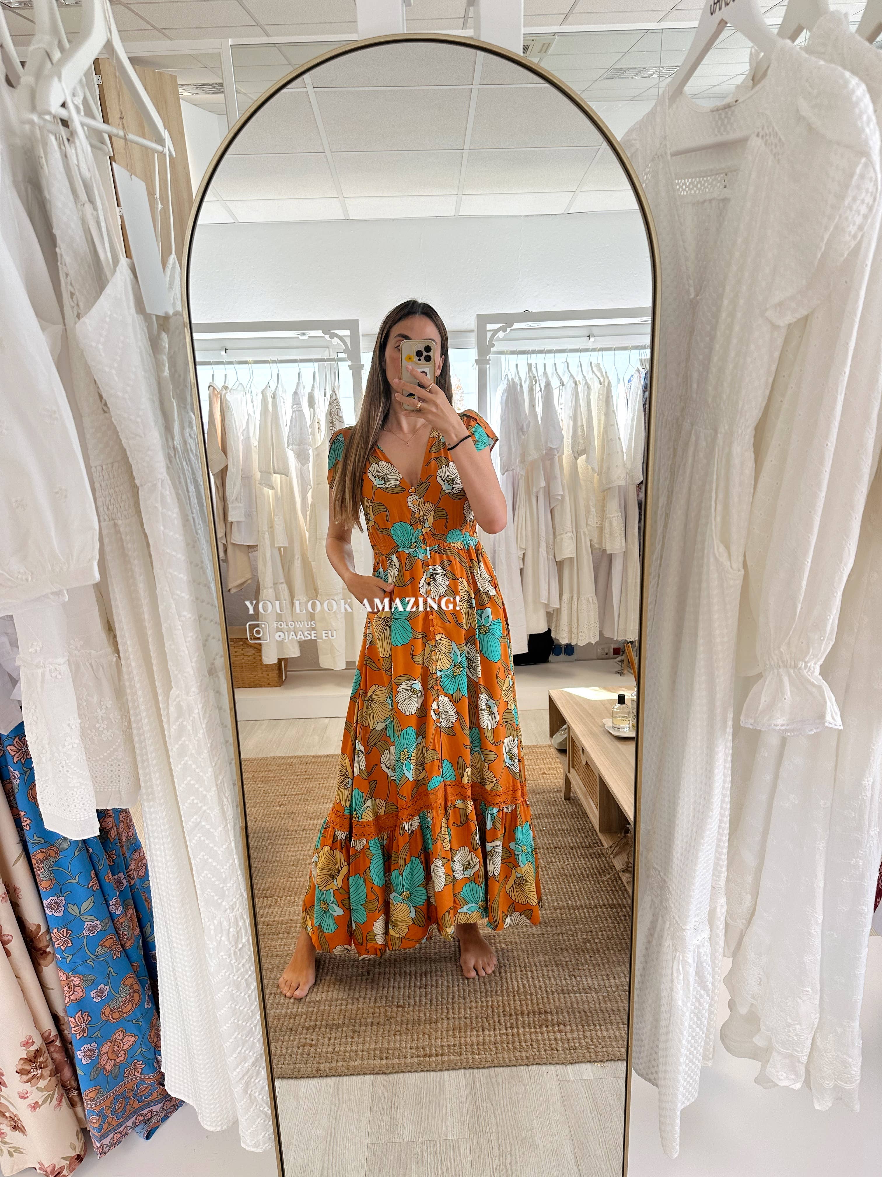 Jaase - Wholesale Dress - Women's - AQUA FIELDS PRINT CARMEN DRESS1