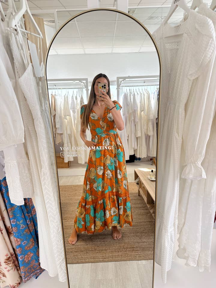 Jaase - Wholesale Dress - Women's - AQUA FIELDS PRINT CARMEN DRESS1