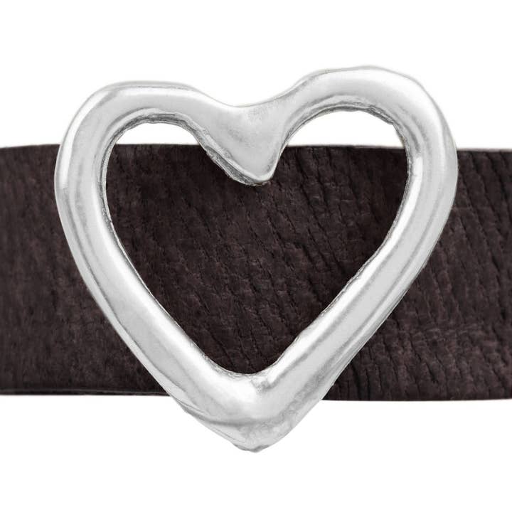 Schwarz-silberner Lederring mit 925 vergoldeter Herzschnalle für den Großhandel von Gloria Mago