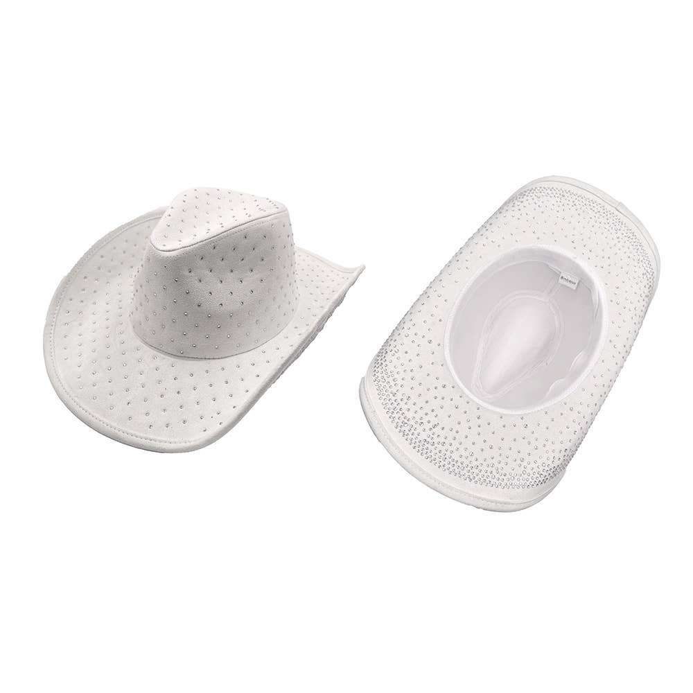 Sensibling Corp. - Wholesale Cowboy Hat - Women's - Rhinestone Embellished Faux Suede Western Cowboy Fedora Hat2