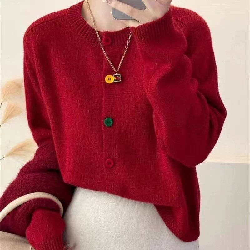 UZ Wholesale Store - Wholesale Cardigan - Women's - Colorful Buttoned Round Neck Cardigan Sweater0