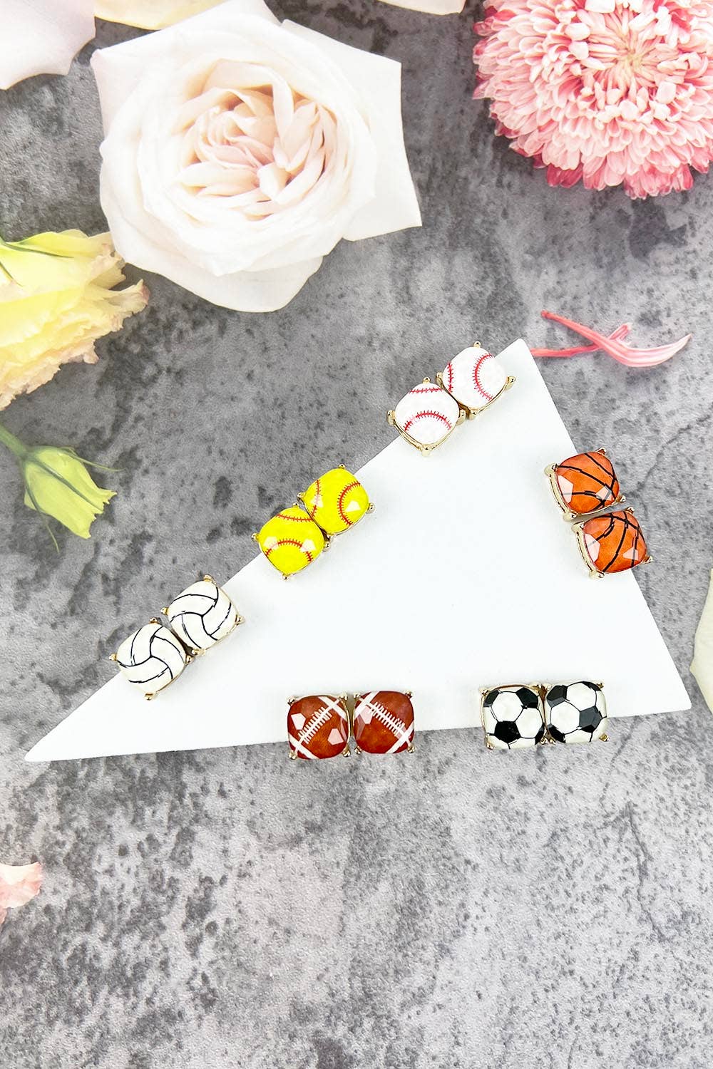 JHP Collection - Wholesale Stud/Post Earrings - RECTANGULAR SHAPE SPORTS BALL STUD EARRINGS19