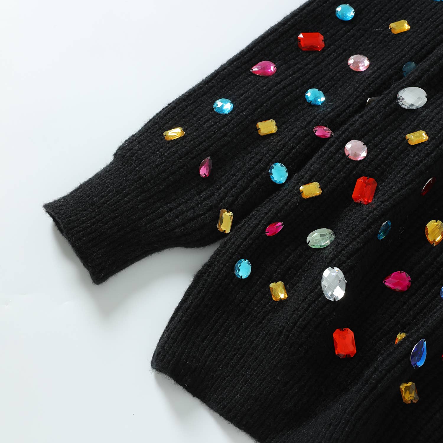 PEACH ACCESSORIES - Wholesale Knit Sweater - Women's - Knit Jumper with Multicolored Gem Stones SK1626