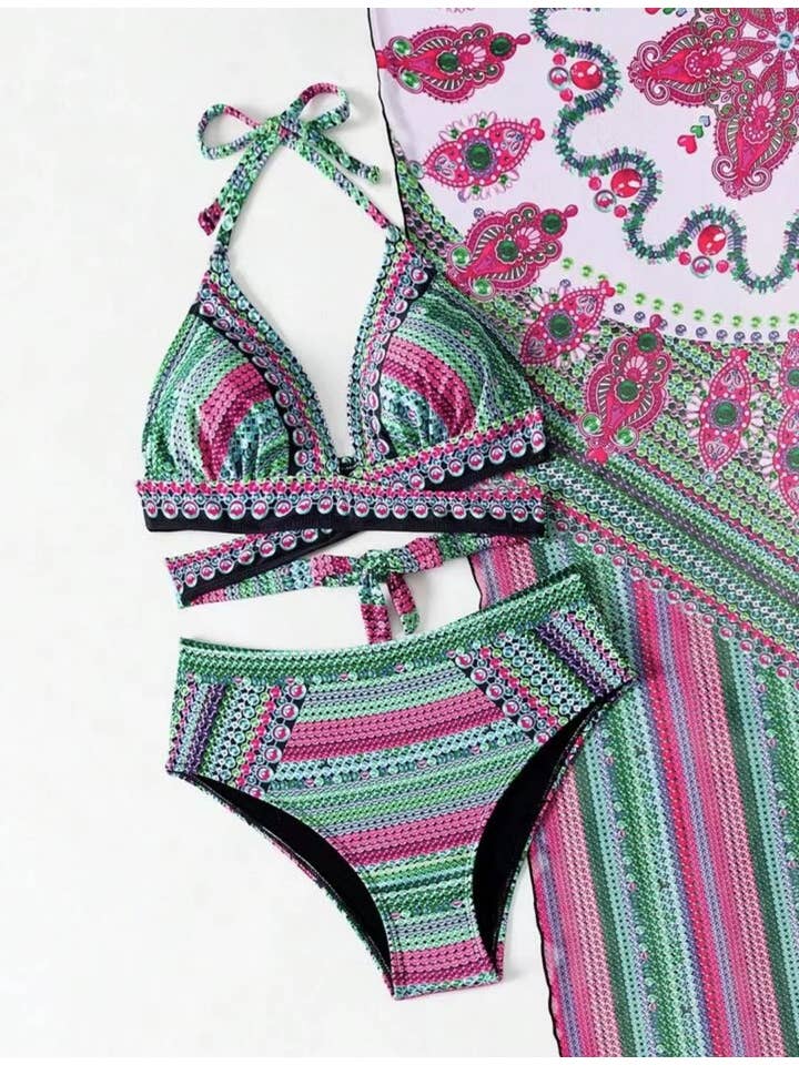 HIDDENBRAND - Wholesale Two Piece Swimsuit - Women's - Printed Three Piece Swimsuit Phi Sand Beach Swimsuit Bikini9