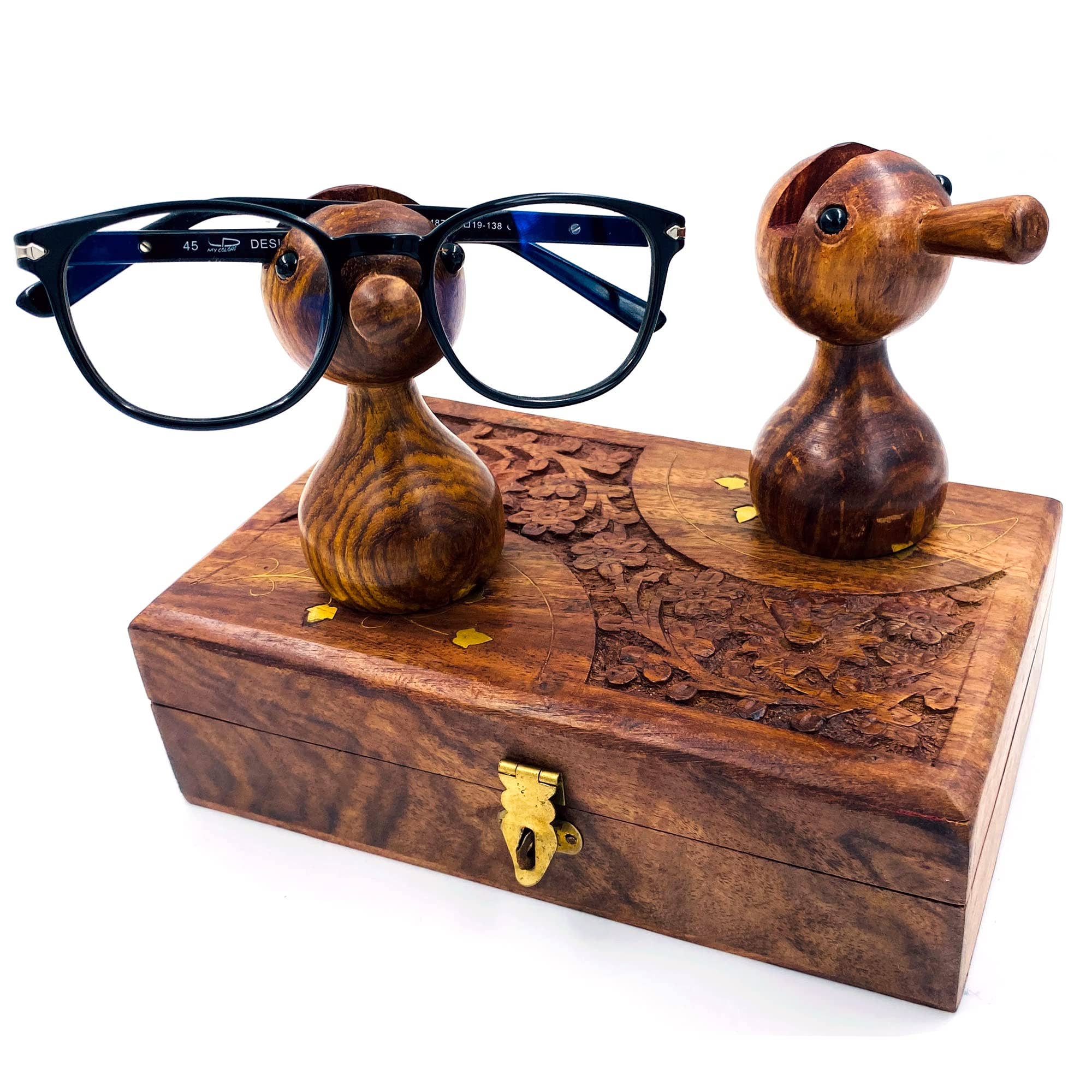 Magnifique Hearts – Engroshandel Brille- og solbrilleetuier - Unisex – Trædukke Brilleholder | Håndskåret Dekoration6