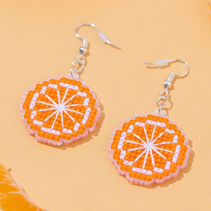 Orange Cross Stitch Earrings Kit for wholesale by STITCHFINITY
