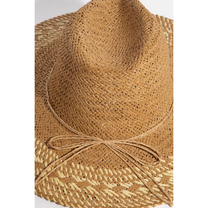 Collections by Fame Accessories - Wholesale Straw Hat - Women's - Two Tone Floppy Boho Straw Hat