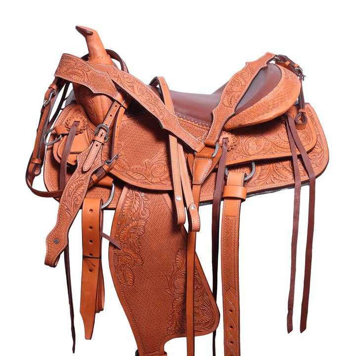 Handcrafted Western Floral Tooled Leather Saddle Set for wholesale by Pro Classic Global