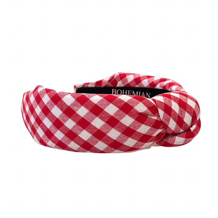 Red Gingham Knotted Headband for wholesale by BOHEMIAN GEMME