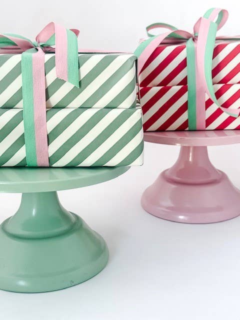 CHIC&PAPER - Wholesale Wrapping Paper Roll - 70cm x 100m Rolls CANDY CANE Cream/ Green Vintage2