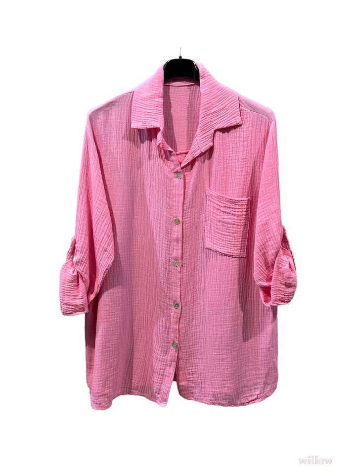 MOONSUN - Wholesale Button Down Shirt - Women's - #5270 button down cotton gauze shirt