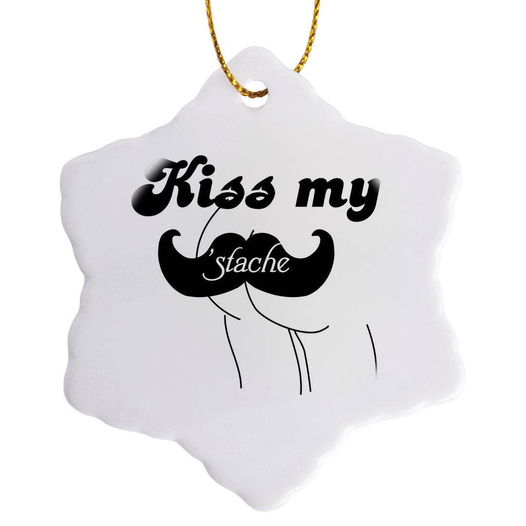 3dRose - Vente Objets de décoration - 3dRose, Drôle Embrasse ma moustache humour - Moustache noire et blanche jeu de mots amusant calembour blague coquine, Ornement7