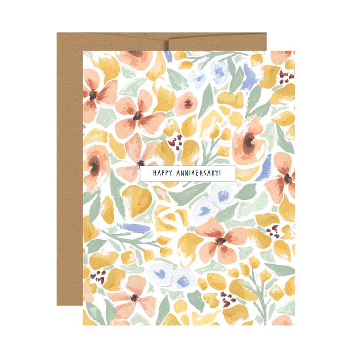 Glad Anniversary Gul Blomster lykønskningskort for engroshandel hos Jessica Frasz Studio