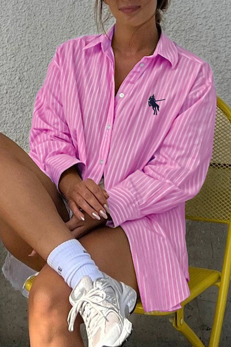 Mccolin - Wholesale Buttoned-down shirt – Women's - Striped Button-Up Long Shirt11