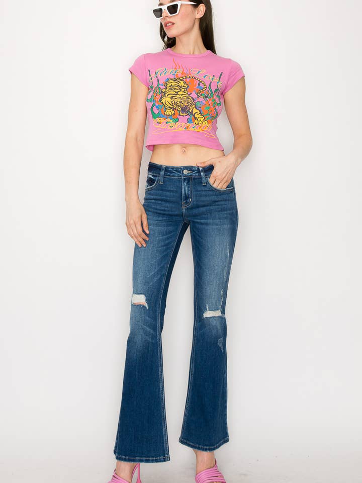 DARK PLUS SIZE - LOW RISE STRETCH VINTAGE FLARE JEANS for wholesale on Faire