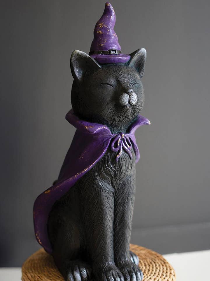 PAINTED RESIN BLACK CAT WITH PURPLE HAT for wholesale by Kalalou
