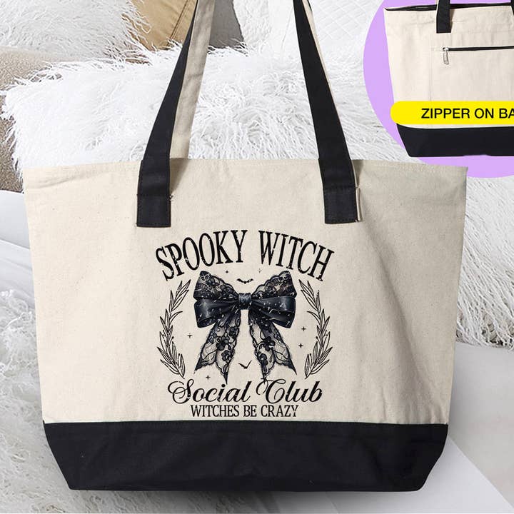 Spooky Witch Social Club - Sac en toile pour Halloween pour la vente par House Of Rodan