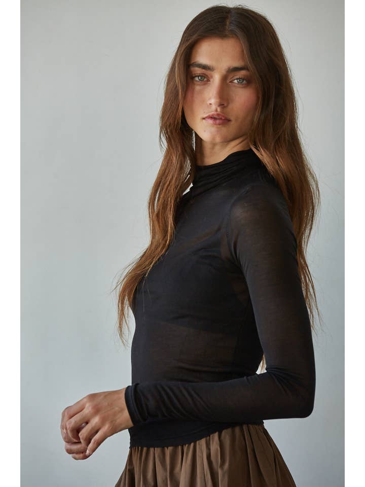 By Together - Wholesale Knit Top - Women's - L8611 | Knit Tencel Jersey Turtleneck Long Sleeve Sheer Top6