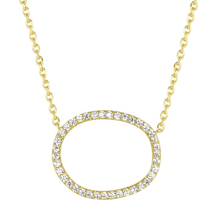 Collier ovale ouvert en argent sterling plaqué or avec zircone cubique pour la vente par Dlux Jewels