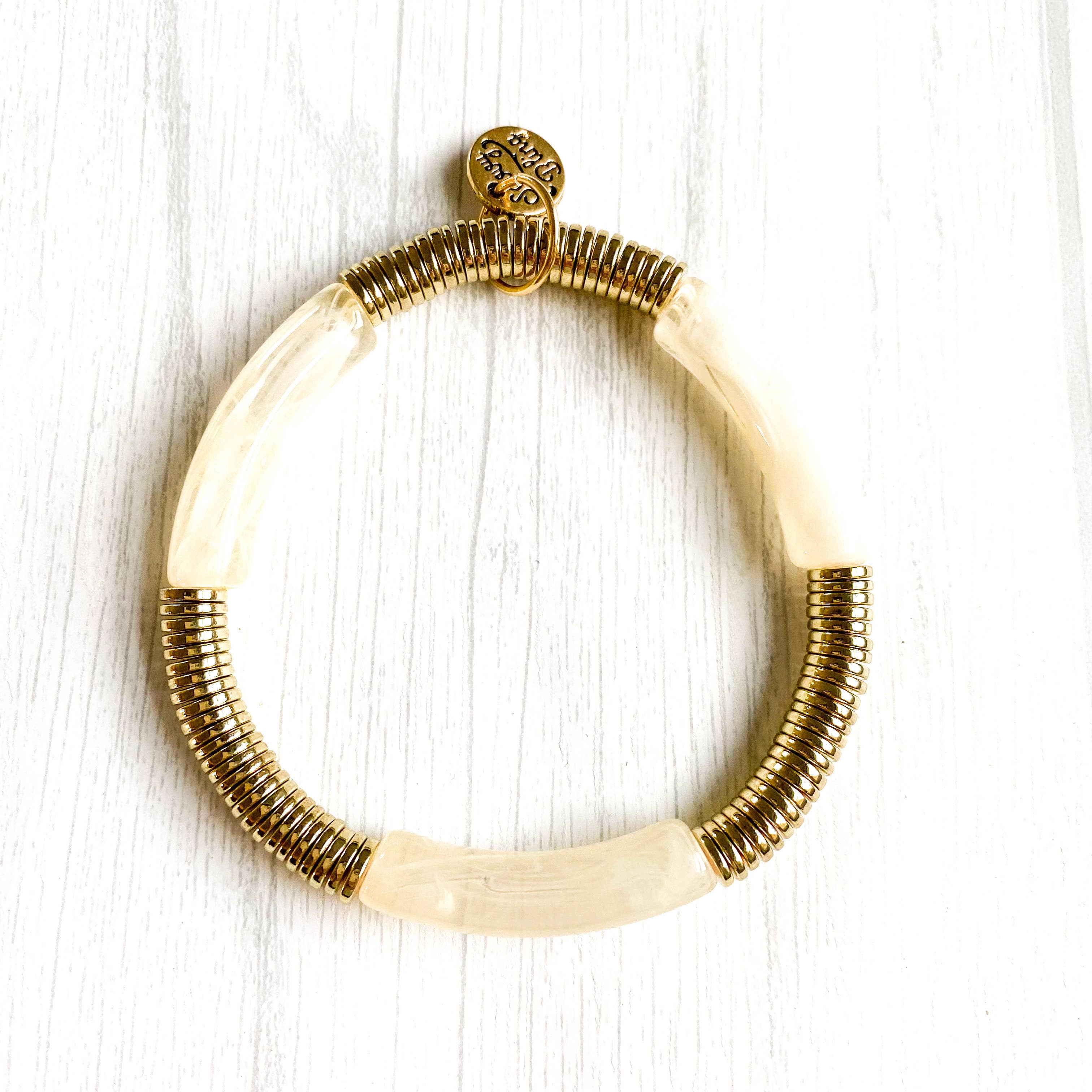 Savvy Bling - Wholesale Beaded Bracelet - Acrylic Tube Bamboo Bracelet & Gold7