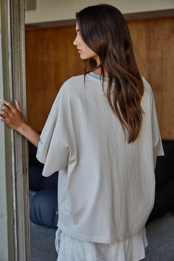 By Together - Wholesale T-Shirt - Women's - L8881 | Knit Cotton Contrast Neck Crew Neck T-Shirt7