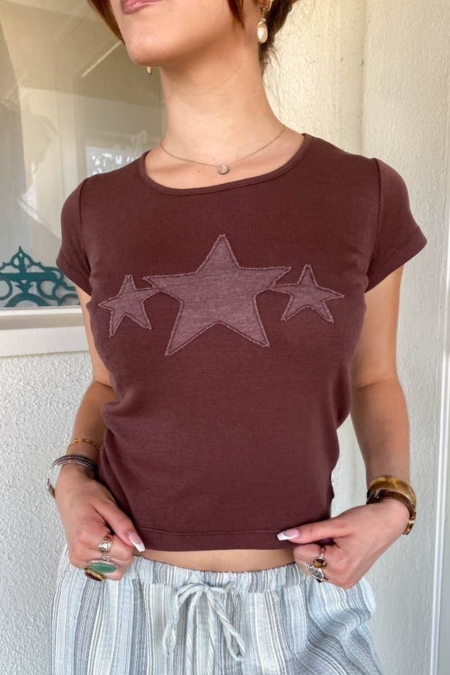 Nectar Clothing - Vente T-shirt – femme - T-shirt babydoll brodé d'étoiles3