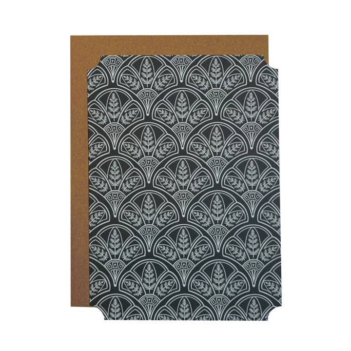Fern Art Deco Flat Card - White on Dark grey for wholesale by The Good King Paper Co
