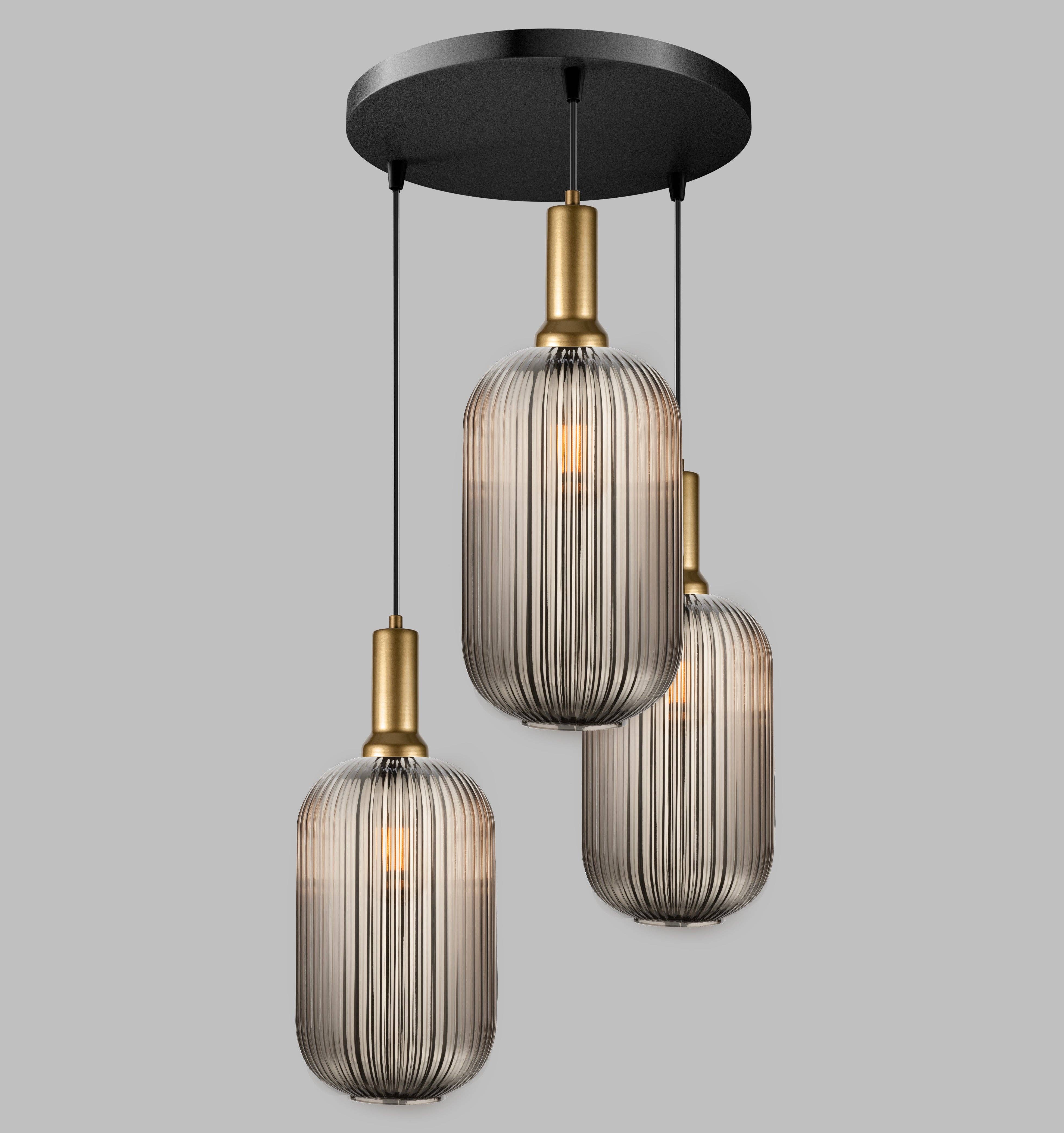 Eclipse Lighting - Wholesale Chandelier/Hanging Light - XL Amber Ribbed Glass Multi Pendant Light for Stairs, Mid-Century Modern Custom made Chandelier Light for Architects and Interior Designers16