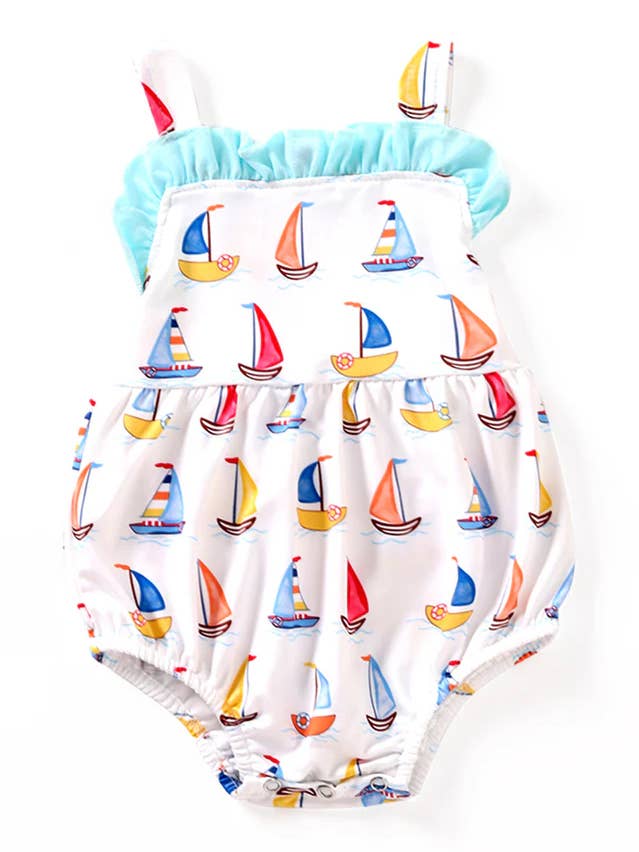 Sailboat print strap baby girl bubble
for wholesale by Southern Charm Baby Co