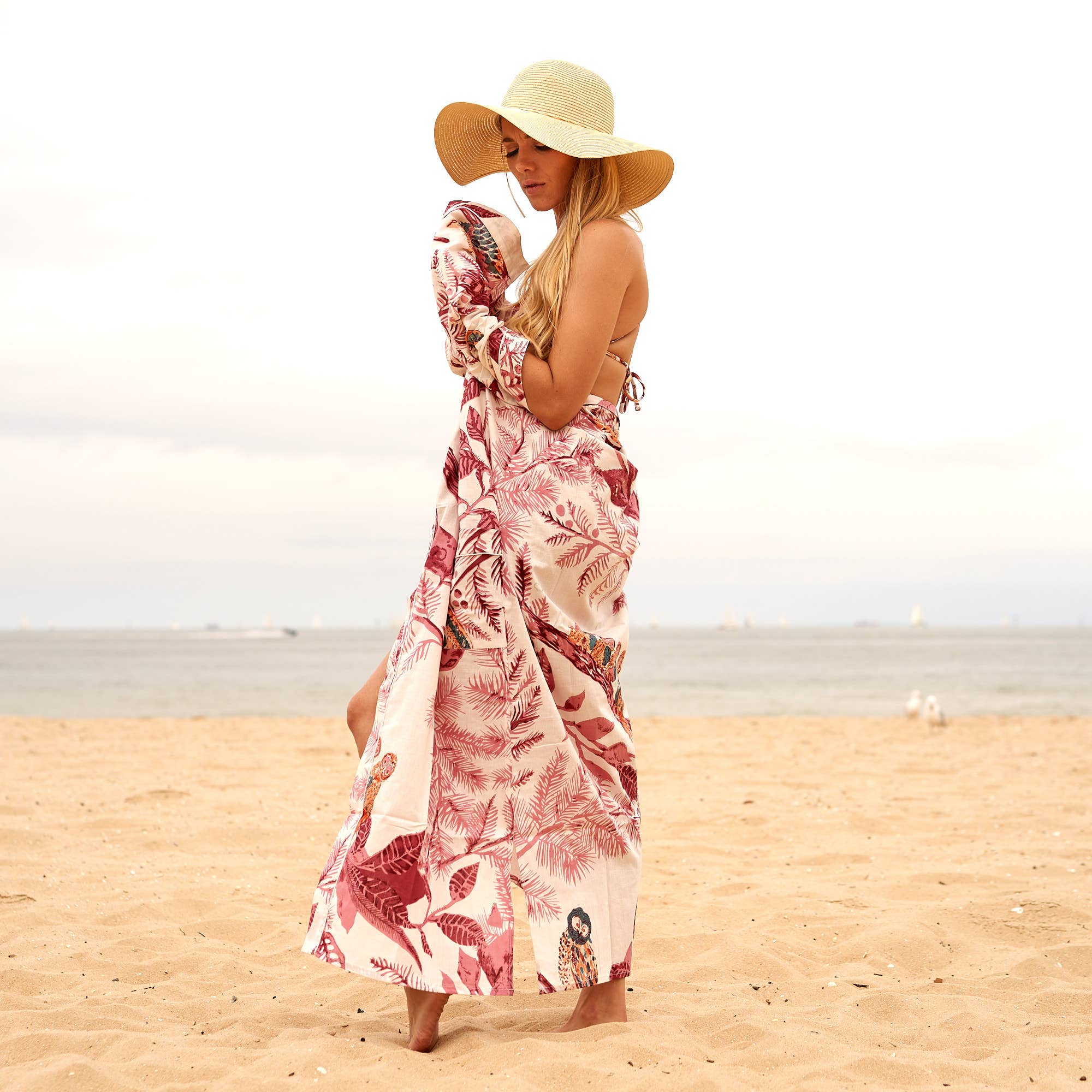 Linen Connections – wholesale Kimono – Women's – Handmade Kimono Cotton Kimono Bathrobe Kaftan - Pink Owl1