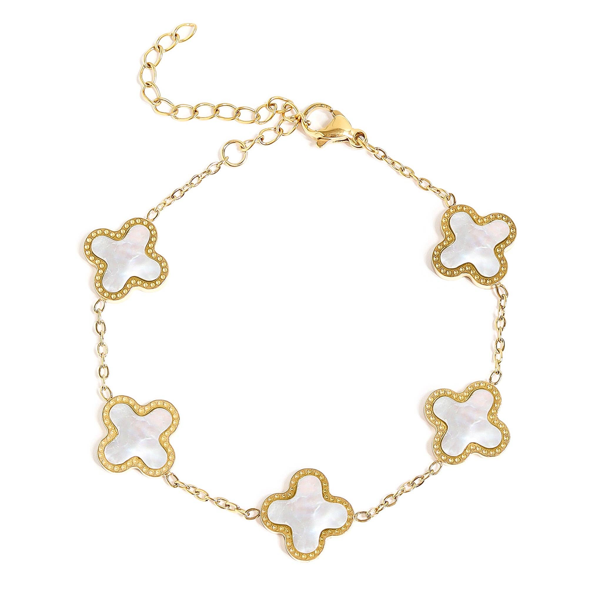 18K Gold PVD Stainless Steel Lucky Clover Charm Bracelet for wholesale on Faire22