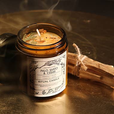 J. Southern Studio - Wholesale Jar/Filled Candle - 4 oz. Palo Santo & Cedar Ritual Candle with crystals4