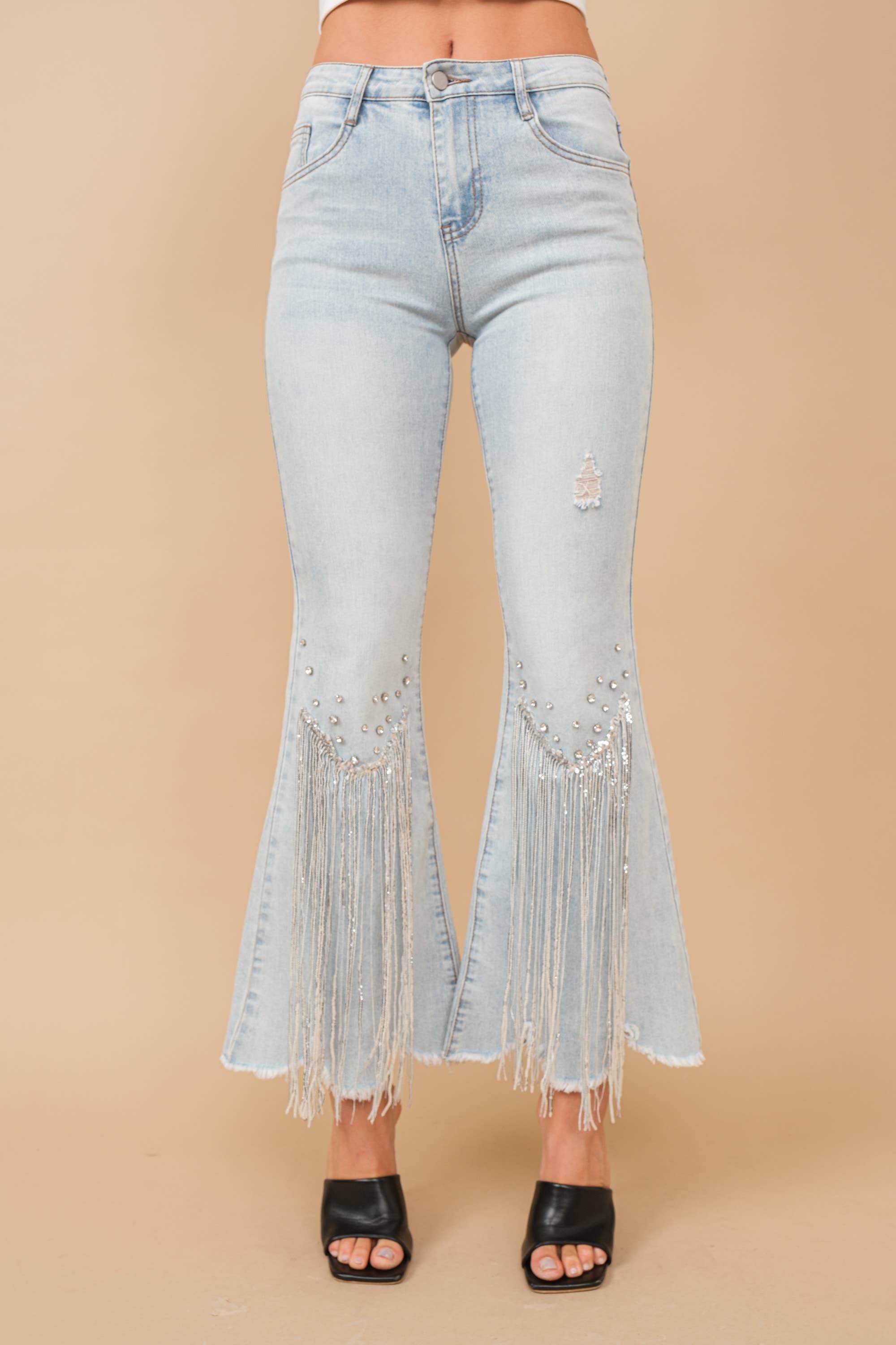 LIGHT WASH 80004P - Rhinestone Embellishment Detail Sequin Denim Jeans for wholesale on Faire