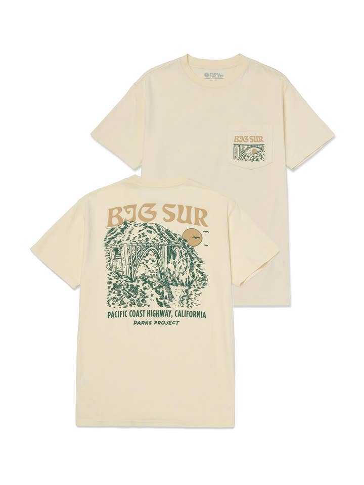 Natural Big Sur Bridges Puff Print Pocket Tee for wholesale on Faire