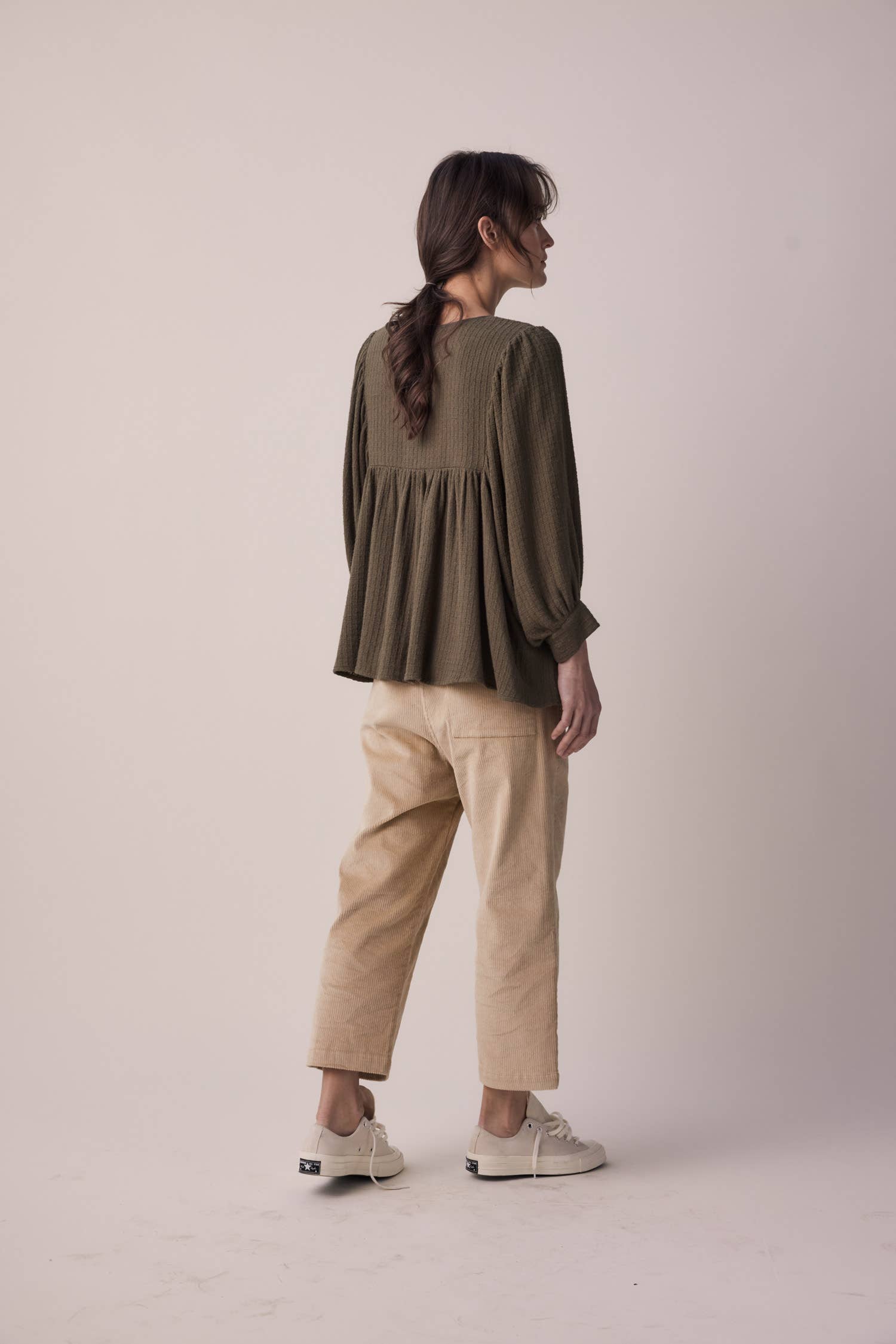 Dark beige Cropped corduroy baggy pants for wholesale on Faire6