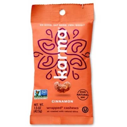 Cinnamon Wrapped Cashews 1.5oz for wholesale by Karma Nuts